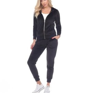 Felina Hoodie And Pants Black Velour/ Velvet  Jogger Set